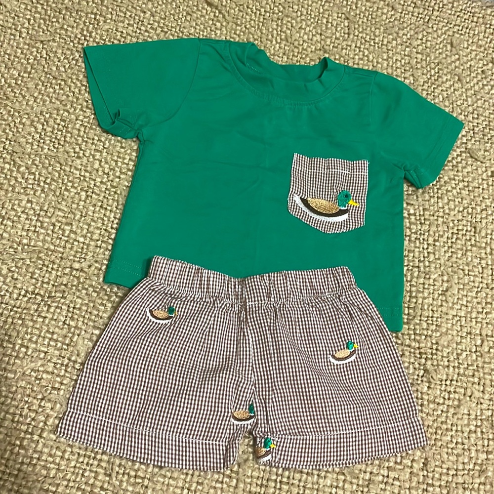 3 month Southern Sass Smocks Mallard duck shirt and short set